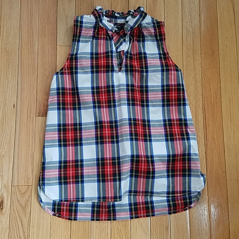 J. Crew Womens Ruffle Top 2 Tartan plaid Preppy Ivy League Twee Ruffle Old Money